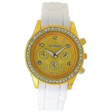 Golddigga Ladies Chrono Effecct CZ Set Bezel White Silicone Strap DIG43B