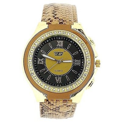 Golddigga Ladies Crystal Brown Snake Skin Design Strap Fashion DIG62C