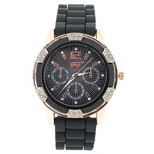 Golddigga Ladies Rose Gold Crystal Black Silicone Strap Fashion DIG68D