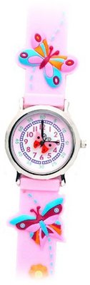 Flowers and Flutter (Pink Band) - Gone Bananas Analog Girls' Waterproof with Animated Butterfly for Second Hand - 3 ATM Water Resistant