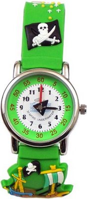 Gone Bananas - Anchors Away Matey Analog Kids' Waterproof with Animated Pirate Flag Second Hand and Light Green Band - Water and Pool Resistant to 99 Feet