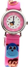 Gone Bananas - Laughing Monkey Analog Girls' with Animated Monkey Face Second Hand and Pink Band - Timer Teacher