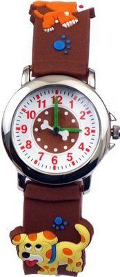 Gone Bananas - Puppy Love Analog Kids' with Animated Bone Second Hand and Brown Band - Time Teacher - Ages 6+