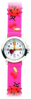 Ladybugs Love Cherries (Neon Pink Band) - Gone Bananas Analog Girls' Waterproof with Animated Ladybug for Second Hand - 3 ATM Water Resistant