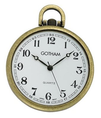 Gotham Antique Gold-Tone Ultra Thin Railroad Open Face Quartz Pocket # GWC15028A