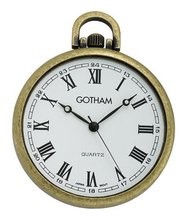 Gotham Antique Gold-Tone Ultra Thin Railroad Open Face Quartz Pocket # GWC15028AR