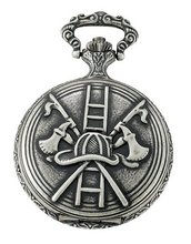 Gotham Antiqued Silver-Tone Fire Fighter Day-Date Quartz Covered Pocket # GWC14084S