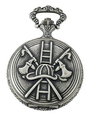 Gotham Antiqued Silver-Tone Fire Fighter Day-Date Quartz Covered Pocket # GWC14084S