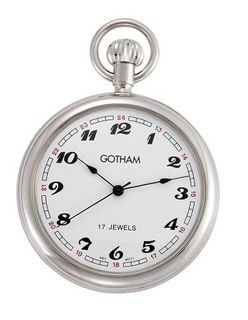 Gotham Classic Silver-Tone 17 Jewel Mechanical Pocket # GWC14048S