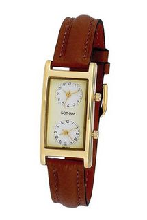 Gotham Gold-Tone Dual Time Zone Leather Strap # GWC15077G