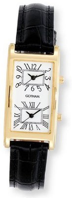 Gotham Gold-Tone Dual Time Zone Leather Strap # GWC15090GW