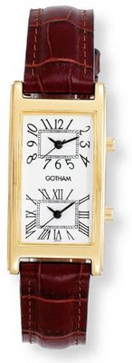 Gotham Gold-Tone Dual Time Zone Leather Strap # GWC15090GWBR