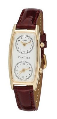 Gotham Gold-Tone Dual Time Zone Leather Strap # GWC15091GB