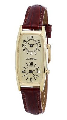 Gotham Gold-Tone Dual Time Zone Leather Strap # GWC15092GB