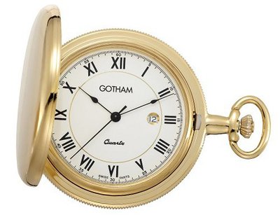 Gotham Gold-Tone Polished Covered Quartz Date Pocket # GWC14070G