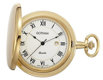 Gotham Gold-Tone Satin Quartz Date Pocket with Desktop Stand # GWC14071G-ST