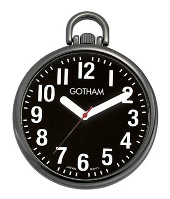Gotham Gun Metal Ultra Thin Bold Number Open Face Quartz Pocket # GWC15033BBK