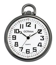 Gotham Gun Metal Ultra Thin Railroad Open Face Quartz Pocket # GWC15022B