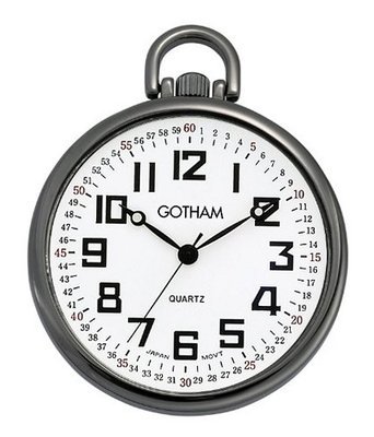 Gotham Gun Metal Ultra Thin Railroad Open Face Quartz Pocket # GWC15022B