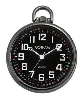 Gotham Gun Metal Ultra Thin Railroad Open Face Quartz Pocket # GWC15022BBK