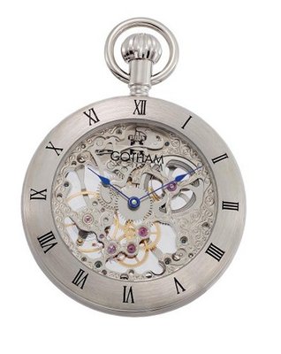 Gotham Silver-Tone 17 Jewel Mechanical Exhibition Roman Bezel Pocket # GWC14054S