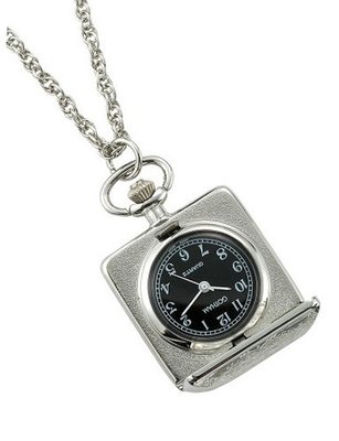 Gotham Silver-Tone Antique Style Square Quartz Pendant # GWC14121SB