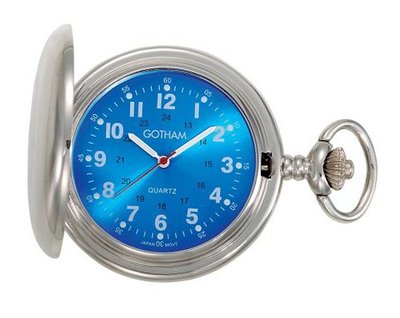 Gotham Silver-Tone Blue Dial Covered Quartz Pocket # GWC15042SBL