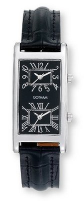 Gotham Silver-Tone Dual Time Zone Leather Strap # GWC15090SB