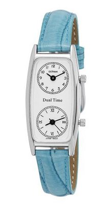 Gotham Silver-Tone Dual Time Zone Leather Strap # GWC15091SBL