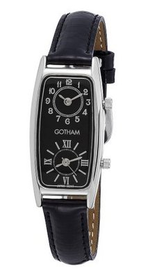 Gotham Silver-Tone Dual Time Zone Leather Strap # GWC15093SB