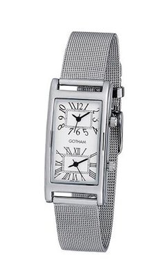 Gotham Silver-Tone Dual Time Zone Steel Mesh Band # GWC15090SW-ST