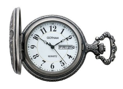 Gotham Silver-Tone Horse Design Day-Date Quartz Covered Pocket # GWC14086S