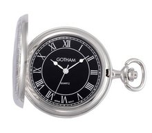 Gotham Silver-Tone Polished Finish Black Roman Dial Covered Quartz Pocket # GWC15442SB
