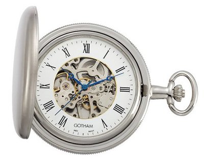 Gotham Silver-Tone Satin Mechanical Coin Edge Skeleton Pocket # GWC14060S