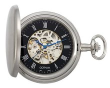 Gotham Silver-Tone Satin Mechanical Skeleton Pocket with Desktop Stand # GWC14060SB-ST