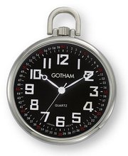 Gotham Silver-Tone Ultra Thin Railroad Open Face Quartz Pocket # GWC15022SB