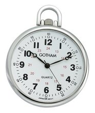 Gotham Silver-Tone Ultra Thin Railroad Open Face Quartz Pocket # GWC15027S