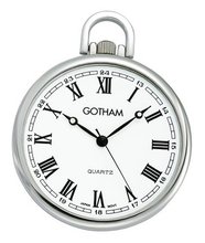 Gotham Silver-Tone Ultra Thin Railroad Open Face Quartz Pocket # GWC15028SR
