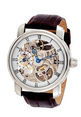 Gotham Stainless Steel Mechanical Skeleton Leather Strap # GWC14059W