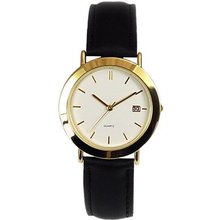 Gents Gold Tone Calendar Black Leather Strap Dress GOWT116