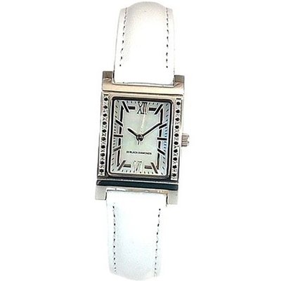 Genuine Diamond Ladies Black Diamond, White Leather Strap Dress GOTW105