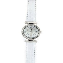 Genuine Diamond Ladies Black Diamond, White Leather Strap Dress GOTW99
