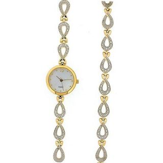 Ladies Crystal Gold Tone and Bracelet Gift Set GOTW94