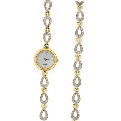 Ladies Crystal Gold Tone and Bracelet Gift Set GOTW94