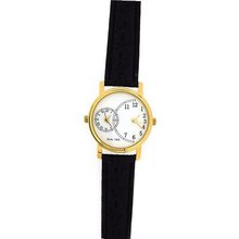 Ladies Gold Tone Dual Time Black Leather Strap GOTW90
