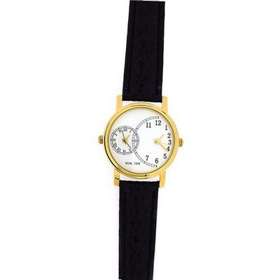 Ladies Gold Tone Dual Time Black Leather Strap GOTW90