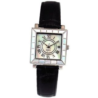 Ladies Mother of Pearl Square Dial Black Leather Strap GOTW100