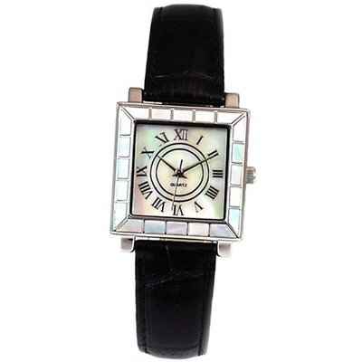 Ladies Mother of Pearl Square Dial Black Leather Strap GOTW100