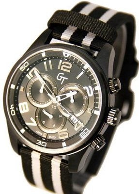 Great Timing GT Swiss Chrono 10 ATM Black and Silver White Stripe GTA9835bk-sil