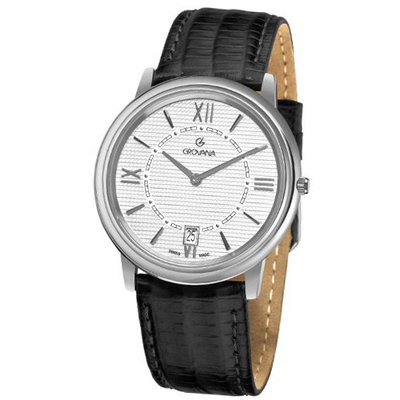 Grovana 1708.1532 Silver Dial Black Leather Strap